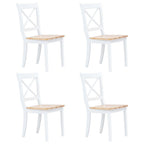 vidaXL 4X Dining Chairs Modern Dining Side Chair for Dining Room Kitchen Restaurant Set Furniture White and Light Wood Solid Wood Rubber
