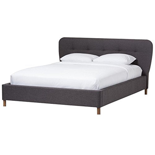 Baxton Studio Germaine Mid-Century Modern Dark Grey Fabric King Size Grid-Tufting Platform Bed