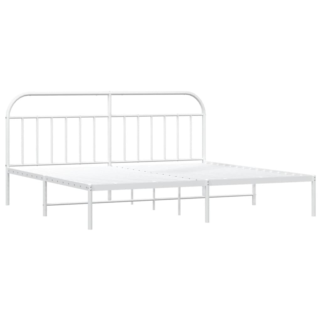 vidaXL 12 Inch White King Size Bed Frame with Headboard, Sturdy Metal Platform Bed Frame & Slats, Extra Under Bed Storage, No Box Spring Needed, Without Mattress