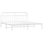 vidaXL 12 Inch White King Size Bed Frame with Headboard, Sturdy Metal Platform Bed Frame & Slats, Extra Under Bed Storage, No Box Spring Needed, Without Mattress