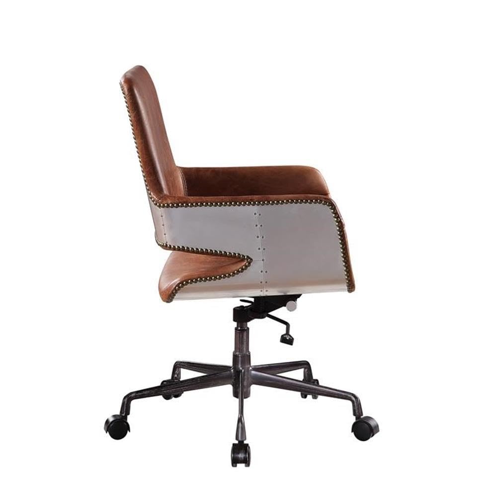 Acme Kamau Leather Upholstered Swivel Office Chair in Vintage Cocoa