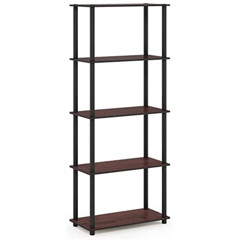 Furinno Turn-N-Tube 5-Tier Multipurpose Shelf / Display Rack / Storage Shelf / Bookshelf, Round Tubes, Dark Cherry/Black