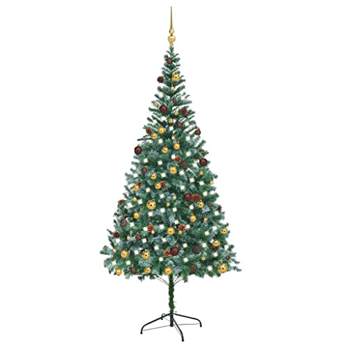 Vidaxl 82.7&quot; Artificial Christmas Tree With Led Lights, Pinecones, Ball Set, Sturdy Base - Tall And Lush Holiday Decoration, Includes Stand And Peak