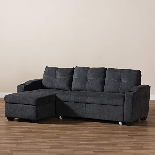 Baxton Studio Lianna Modern and Contemporary Dark Grey Fabric Upholstered Sectional Sofa Dark Gray/Velvet