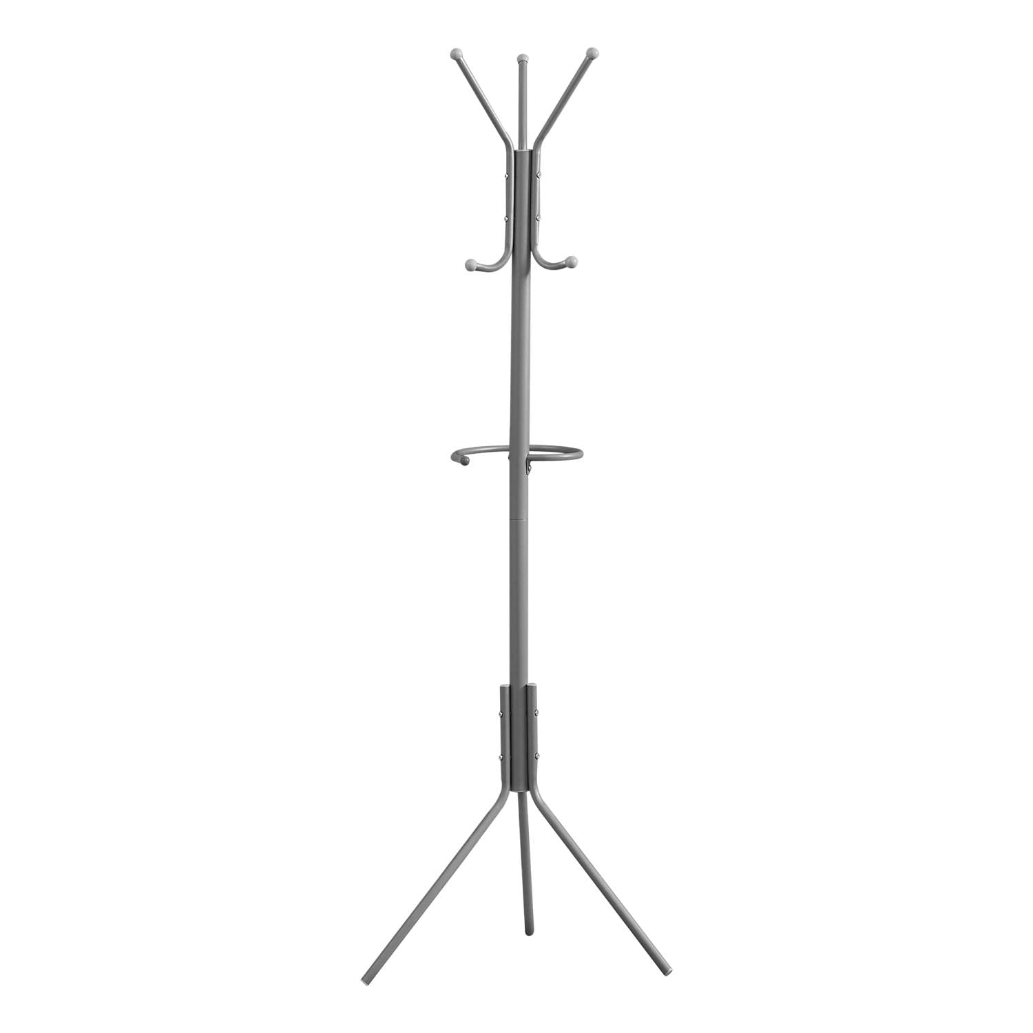 Monarch Specialties I 2163 Coat Rack, Hall Tree, Free Standing, Hanging Bar, 6 Hooks, Entryway, 68' H, Bedroom, Metal, Grey, Contemporary, Modern