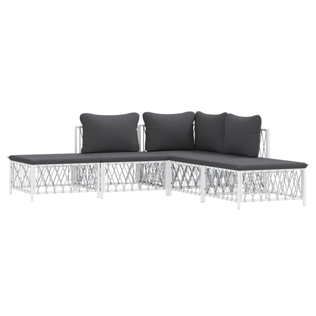 vidaXL Patio Furniture Set 5 Piece, Sectional Sofa with Cushions, Patio Lounge Set for Garden Lawn Backyard, Outdoor Patio Furniture, White Steel