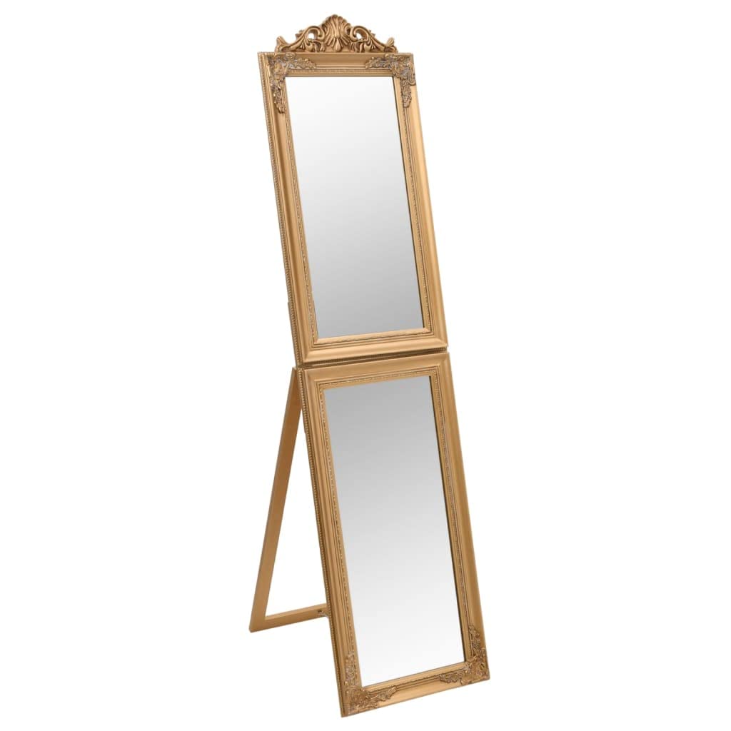 vidaXL Free-Standing Baroque Style Mirror with Foldable Functionality - Clear Reflective Glass with Sturdy Gold Eucalyptus Wood Frame - Ideal for Bedrooms, Dressing Rooms, Hallways