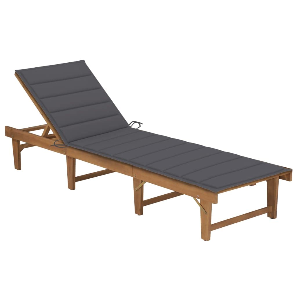 vidaXL Patio Lounge Chair, Outdoor Chaise Lounge Chair with Adjustable Backrest and Cushion, Folding Sunlounger, Sunbed, Retro, Solid Acacia Wood