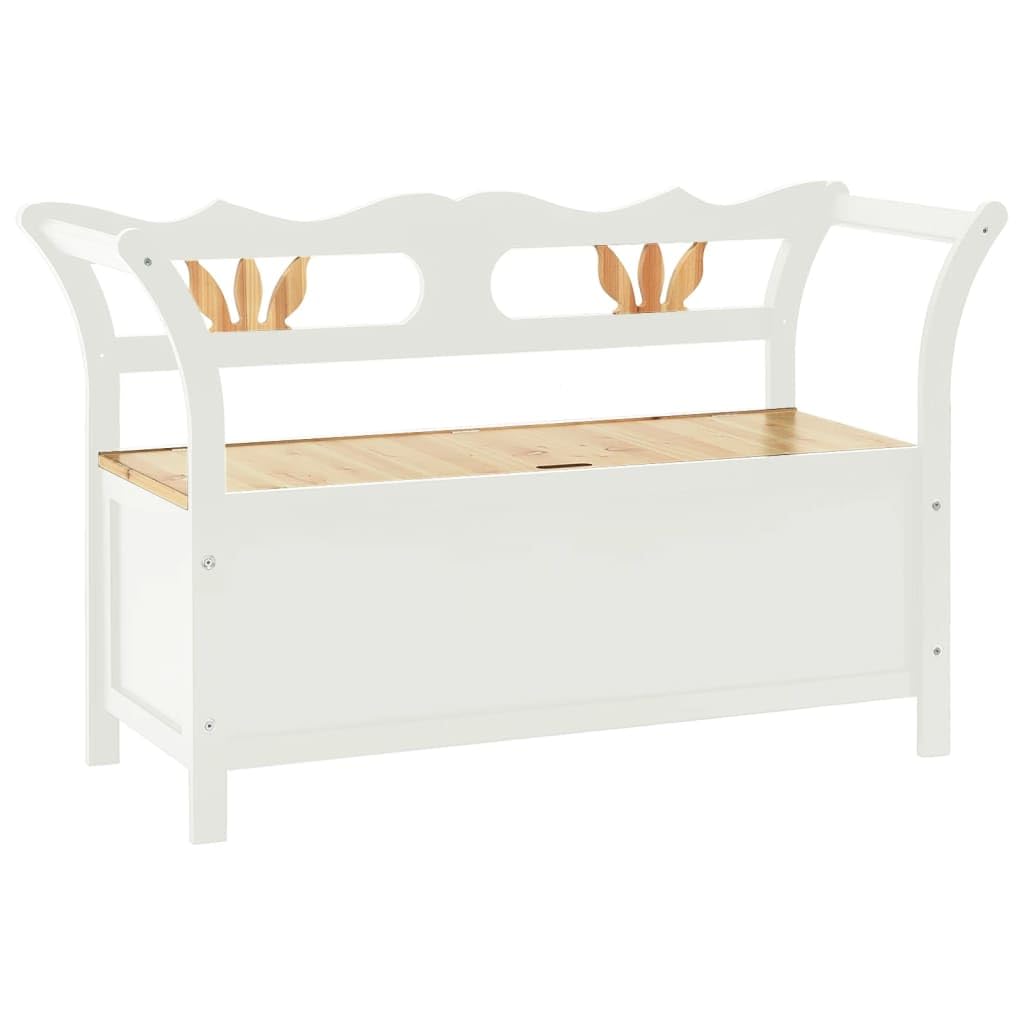 vidaXL White Bench with Storage, Comfort Backrest and Armrests, Solid Wood and Moisture-Resistant Engineered Wood, Ideal for Hallways, Living Room or Patio