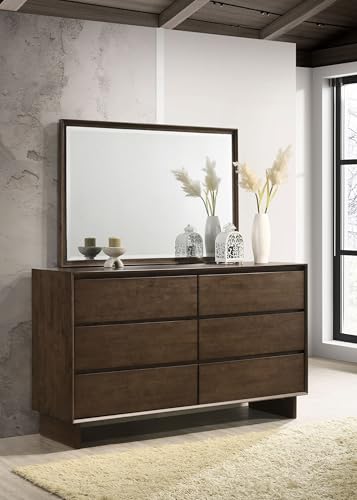 Coaster Home Furnishings Glenwood Transitional 64-inch 6-Drawer Bedroom Dresser with Mirror Bedroom Clothing Storage Cabinet Wide Chest of Drawers Organizer Unit Warm Brown 225013M