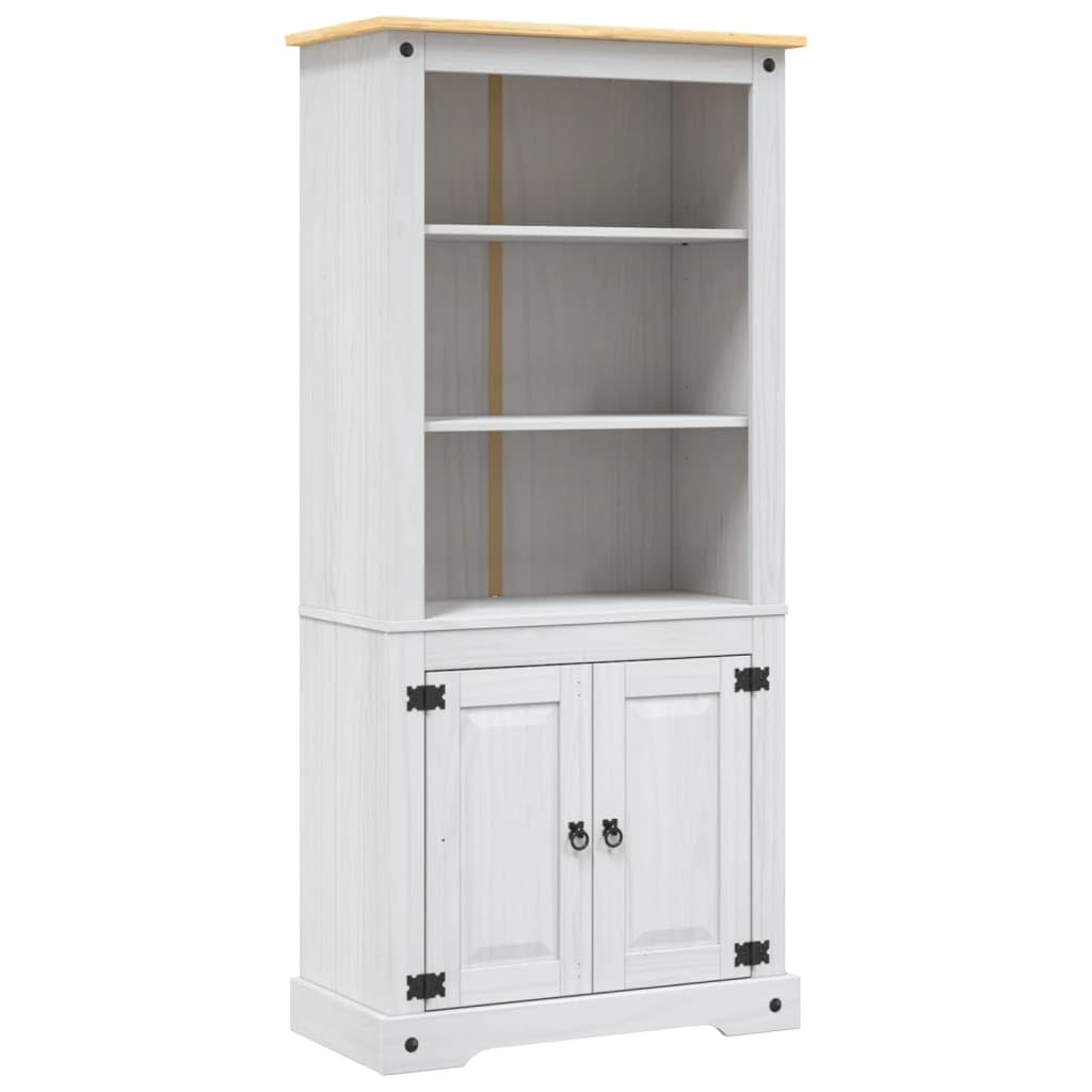 Vidaxl Cupboard, Mexican Charm Sideboard With Shelves And Cabinet, Corona Range, Solid Pine Wood, 31.5''X15.7''X67'', White And Natural Finish Top