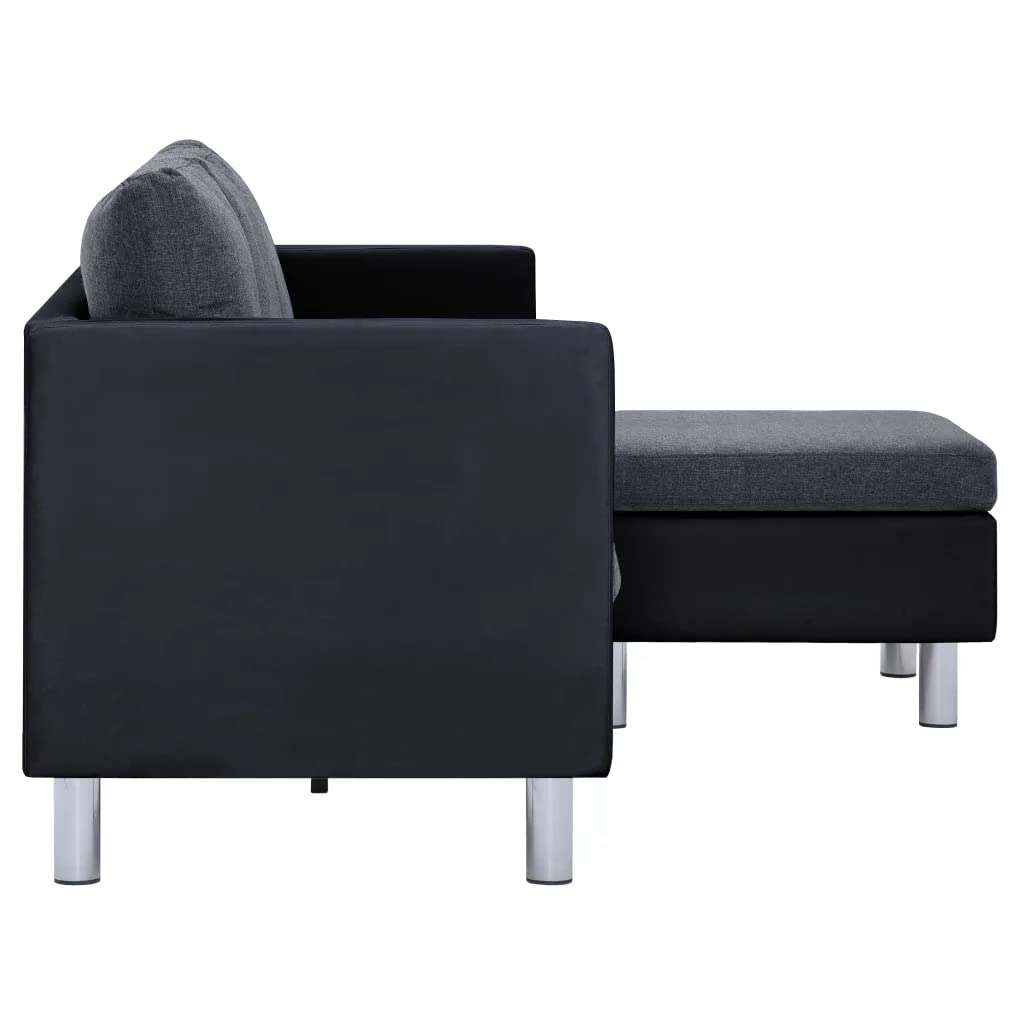 vidaXL 3-Seater Sofa with Cushions Black Faux Leather