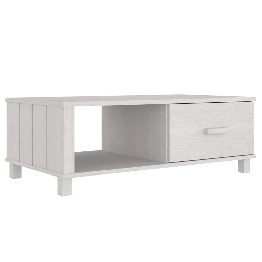 vidaXL HAMAR Rectangular Coffee Table - White Solid Pinewood Construction with Spacious Storage Drawer and Compartment - Ideal for Living Room