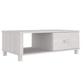 vidaXL HAMAR Rectangular Coffee Table - White Solid Pinewood Construction with Spacious Storage Drawer and Compartment - Ideal for Living Room