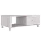 vidaXL HAMAR Rectangular Coffee Table - White Solid Pinewood Construction with Spacious Storage Drawer and Compartment - Ideal for Living Room