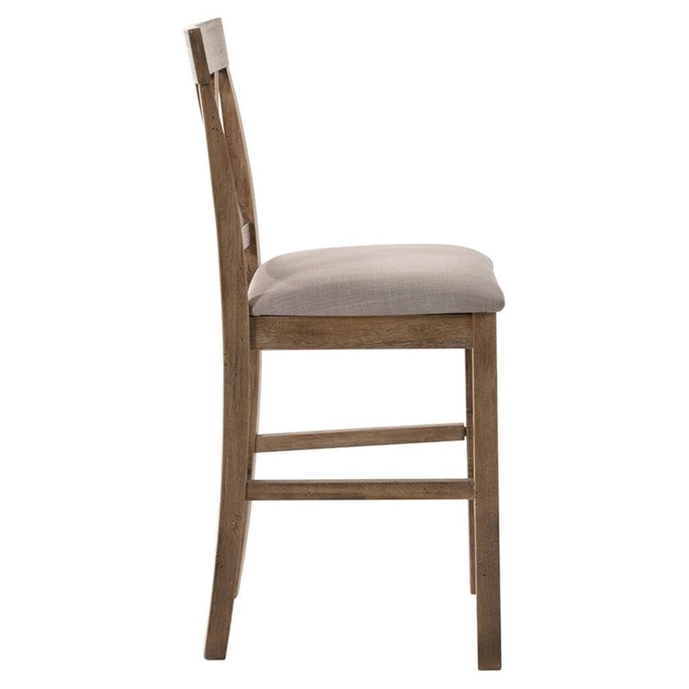 Acme Martha II Counter Height Chair in Tan Linen and Weathered Oak (Set of 2)