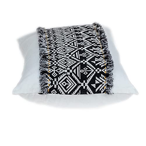 HomeRoots 100% Cotton Black and White Patched Throw Pillow