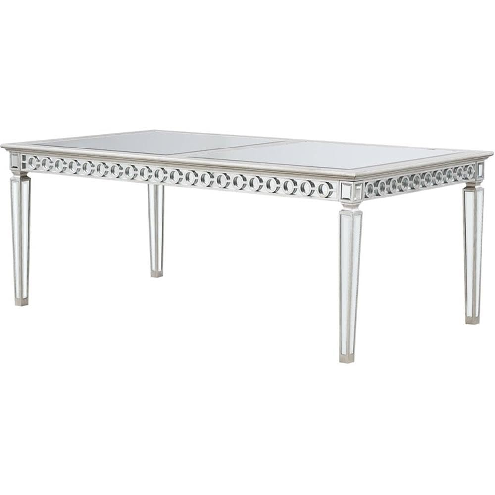 Acme Varian Rectangular Dining Table (72&quot; L) in Mirrored and Antique Platinum