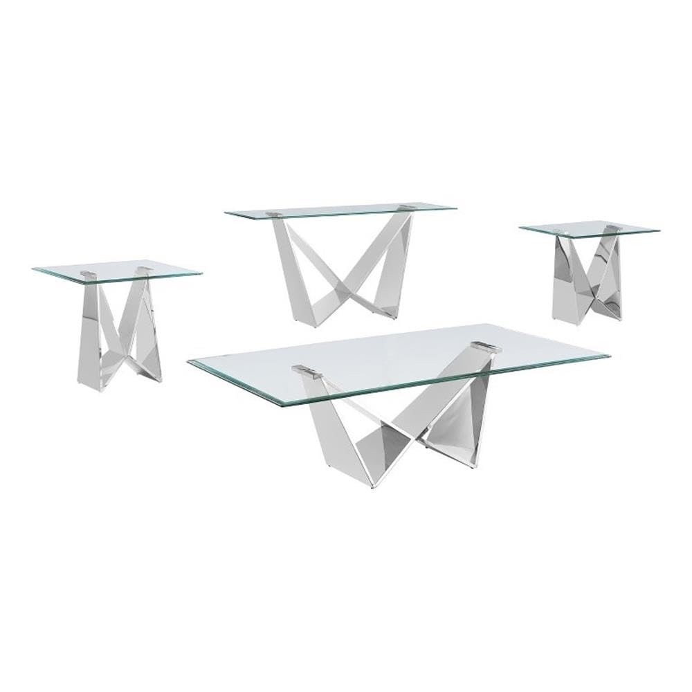 Best Quality Furniture Ct400-1-1-2 Coffee Table Set, Clear/Silver