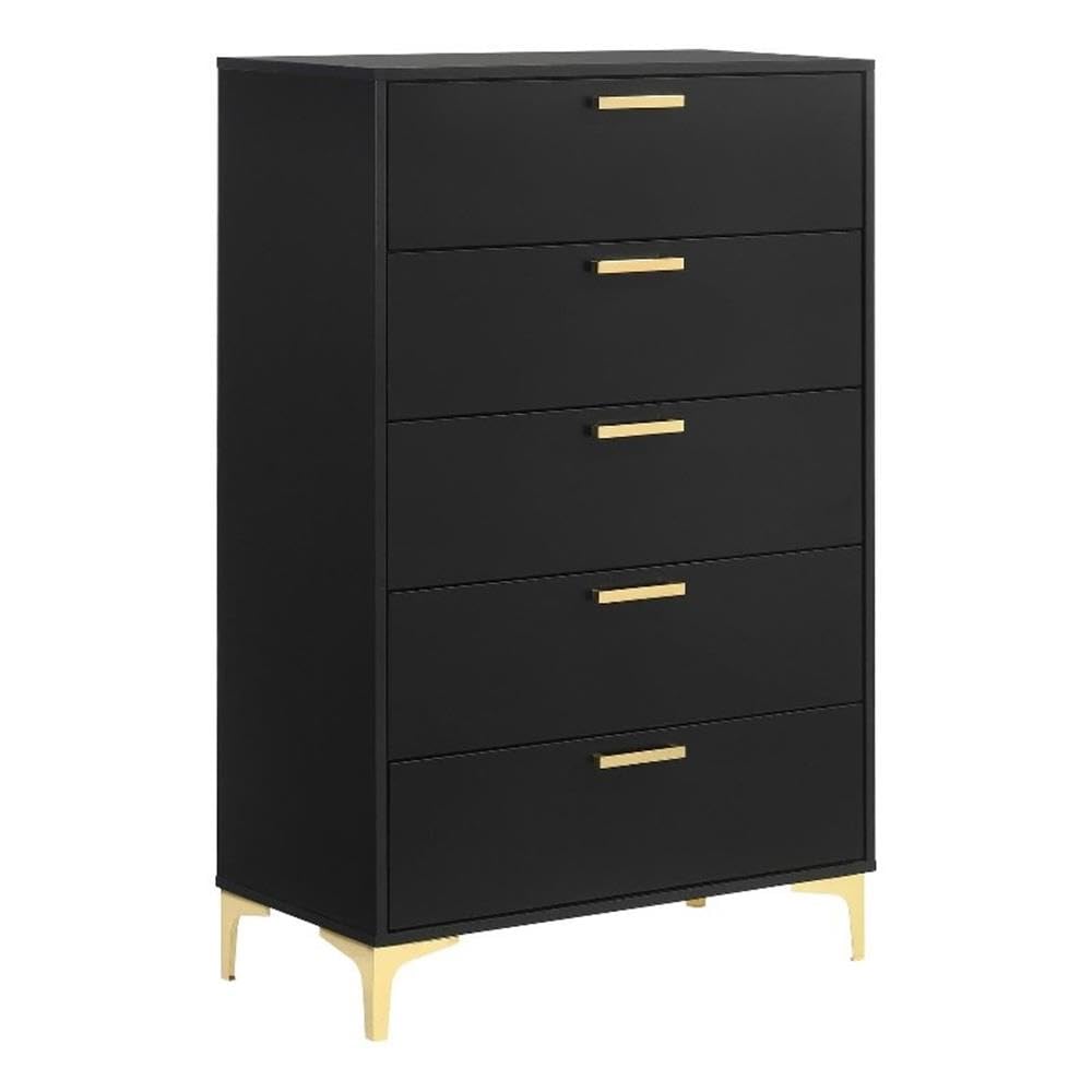 Coaster Home Furnishings Kendall 5-Drawer Contemporary Chest of Drawers Bedroom Clothing Storage Cabinet Engineered Wood Eco-Friendly Laminate with Gold Metal Legs and Handles Black 224455