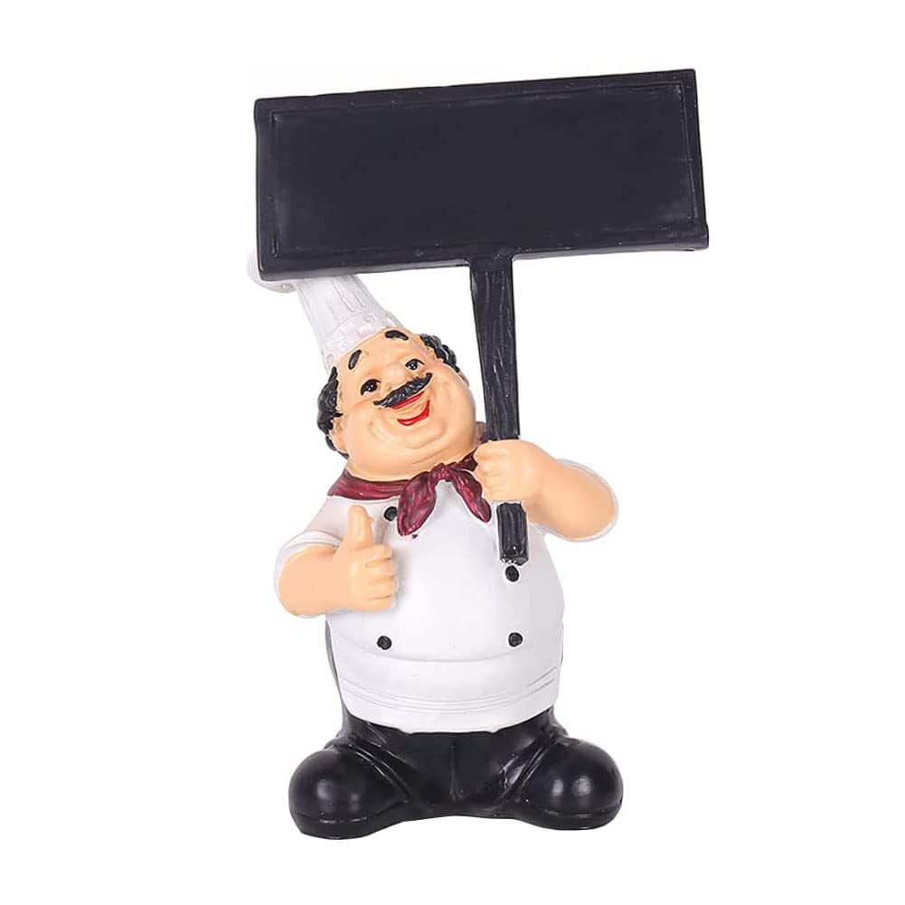 Holding Writable Black Board Resin Chef Figures Statue, French Cooking Chef Collectible Housewarming Crafts Gifts Statues for Ho