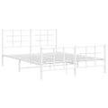 vidaXL White Steel Metal Bed Frame-Double Bed with Headboard/Footboard-81.5" x61.4 x35.4 | Modern Bedroom Furniture