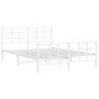 vidaXL White Steel Metal Bed Frame-Double Bed with Headboard/Footboard-81.5" x61.4 x35.4 | Modern Bedroom Furniture