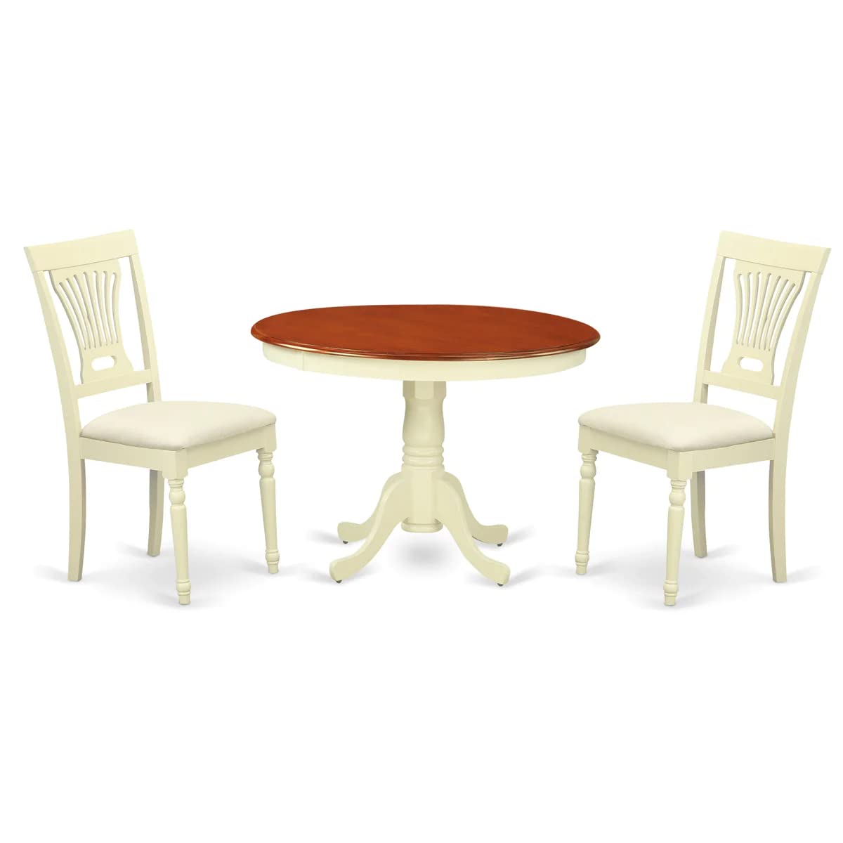 East West Furniture HLPL3-BMK-C Hartland 3 Piece Room Furniture Set Contains a Round Kitchen Table with Pedestal and 2 Linen Fabric Upholstered Dining Chairs, 42x42 Inch