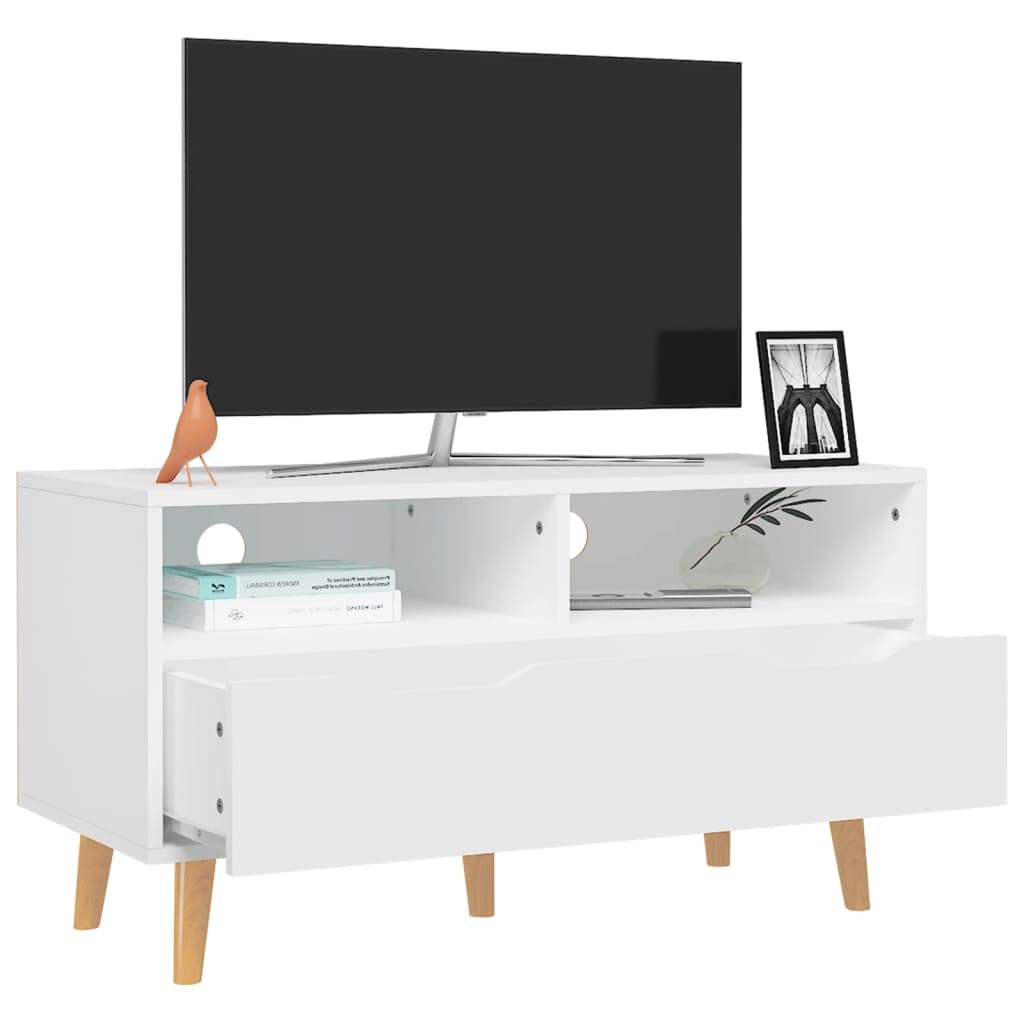 vidaXL TV Stand in White - Sturdy and Durable Engineered Wood with Spacious Storage - 35.4&quot;x15.7&quot;x19.1&quot; - Scandinavian Style Enjoyable Viewing