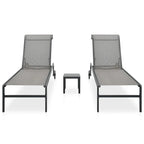 vidaXL Outdoor Sun Loungers Set of 2 with Table - Adjustable Backrest, Easy to Clean Textilene, Lightweight Steel Frame, Gray