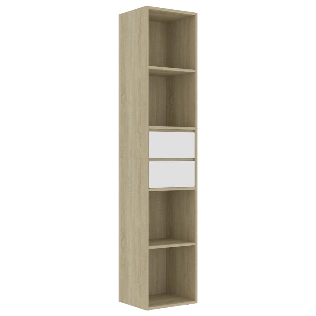 vidaXL Book Cabinet, Book Cabinet Open Shelf Bookcase, Wall Bookshelf, Shelving Unit, Scandinavian, White and Sonoma Oak Engineered Wood