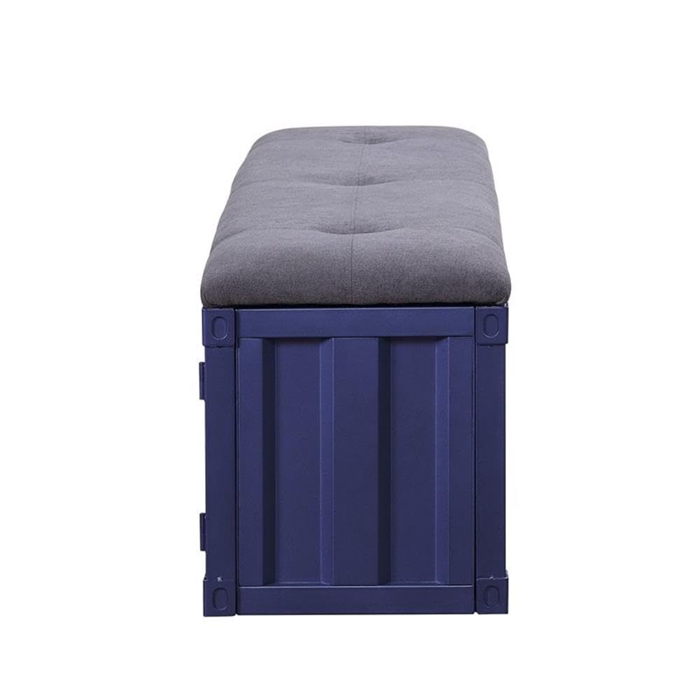 Acme Cargo Storage Bedroom Bench in Gray Fabric & Blue