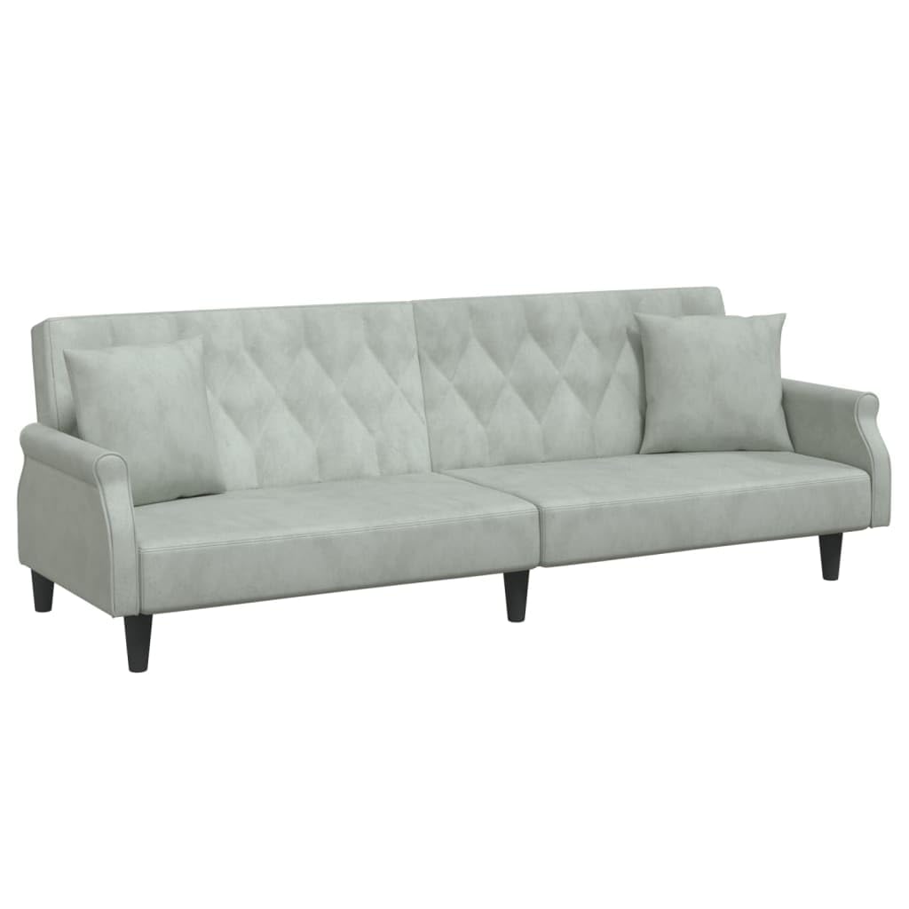 vidaXL Light Gray Velvet Sofa Bed with Adjustable Backrest and Padded Seats - Modern Style Convertible Sleeper Sofa with Stable Plywood Frame and Extra Comfort Pillows