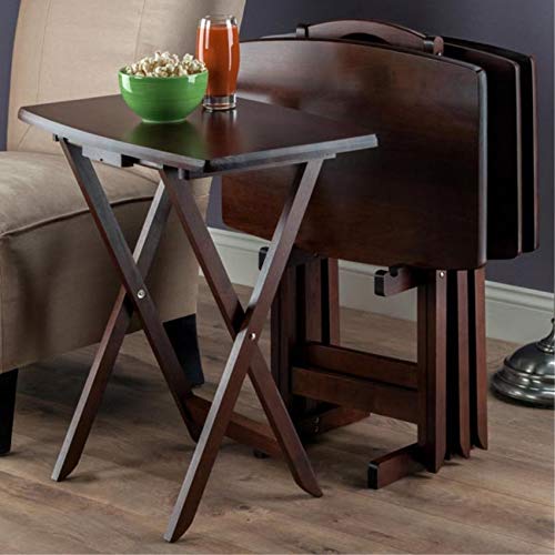 Ergode Darryl 5-Piece Antique Walnut Bed Tray and Snack Table Set - Foldable, Dining, Snacking, Work, Play - Solid Wood, Easy Care, Includes 4 Trays and Stand (23.63' W x 15.75' D x 25.5' H)