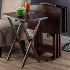 Ergode Darryl 5-Piece Antique Walnut Bed Tray and Snack Table Set - Foldable, Dining, Snacking, Work, Play - Solid Wood, Easy Care, Includes 4 Trays and Stand (23.63' W x 15.75' D x 25.5' H)