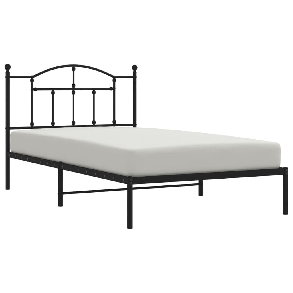vidaXL Modern Metal Bed Frame with Headboard – Robust Structure, Extra Storage Space, Comfortable Design for Bedroom – Black, Steel