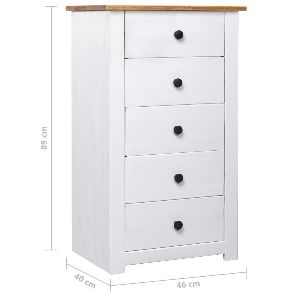 vidaXL Solid Pinewood Sideboard - Panama Range - Durable White 5-Drawer Cabinet - Suitable for Bedroom, Living Room, Office - Scandinavian Style
