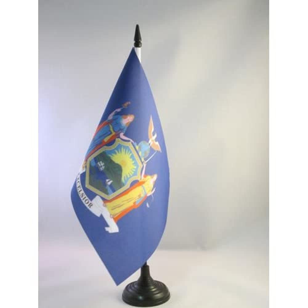 New York Table Flag 5' X 8' - Us State Of New York Desk Flag 21 X 14 Cm - Black Plastic Stick And Base - Az Flag