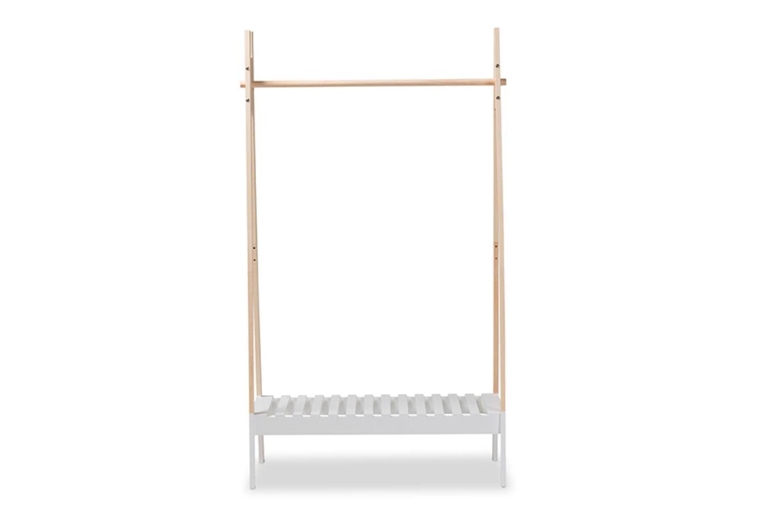 Baxton Studio Raylyn Modern and Contemporary Two-Tone White and Oak brown Finished Wood Freestanding Coat Hanger