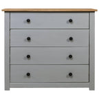 vidaXL Rustic Side Cabinet with 4 Drawers - Gray Wood Panel, Farmhouse Pine Panama Range Stand - Perfect for Home or Office