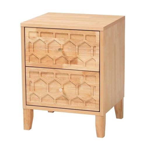 Baxton Studio Hosea Japandi Carved Honeycomb Natural 2-Drawer Nightstand