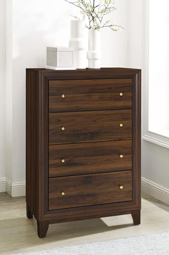 Coaster Home Furnishings Welsley Transitional Wood 4-Drawer Bedroom Chest of Drawers Chiffonier Clothing Storage Cabinet Bedroom Armoire Tall Dresser Organizer Unit Walnut 223445