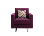 Lilola Home Victoria Purple Linen Fabric Armchair with Metal Legs, Side Pockets, and Pillow