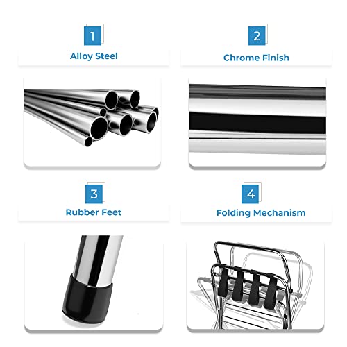 Ustech Luggage Rack-Double Tier With High Back, Chrome, Self Asssembly, Luggage Rack For Guest Room (Pack Of 1)