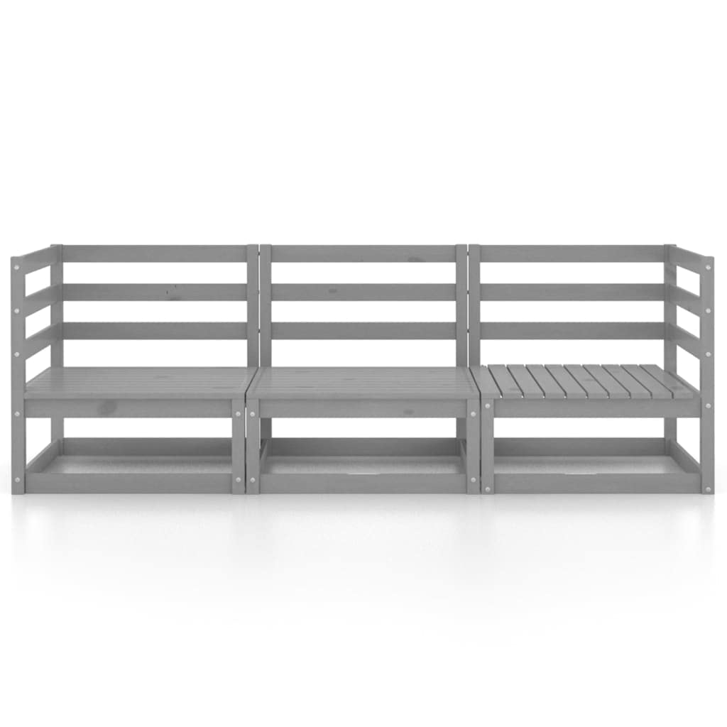 vidaXL Solid Pinewood Patio 3-Seater Sofa Garden Outdoor Lawn Yard Terrace Balcony Wooden Sectional Middle Sofa Seat Seating Furniture Gray
