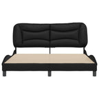 vidaXL Queen Bed Frame with Headboard - Black Faux Leather, Plywood Slats Support, Modern Wave Design, Bedroom Furniture, Metal & Pine Wood Structure