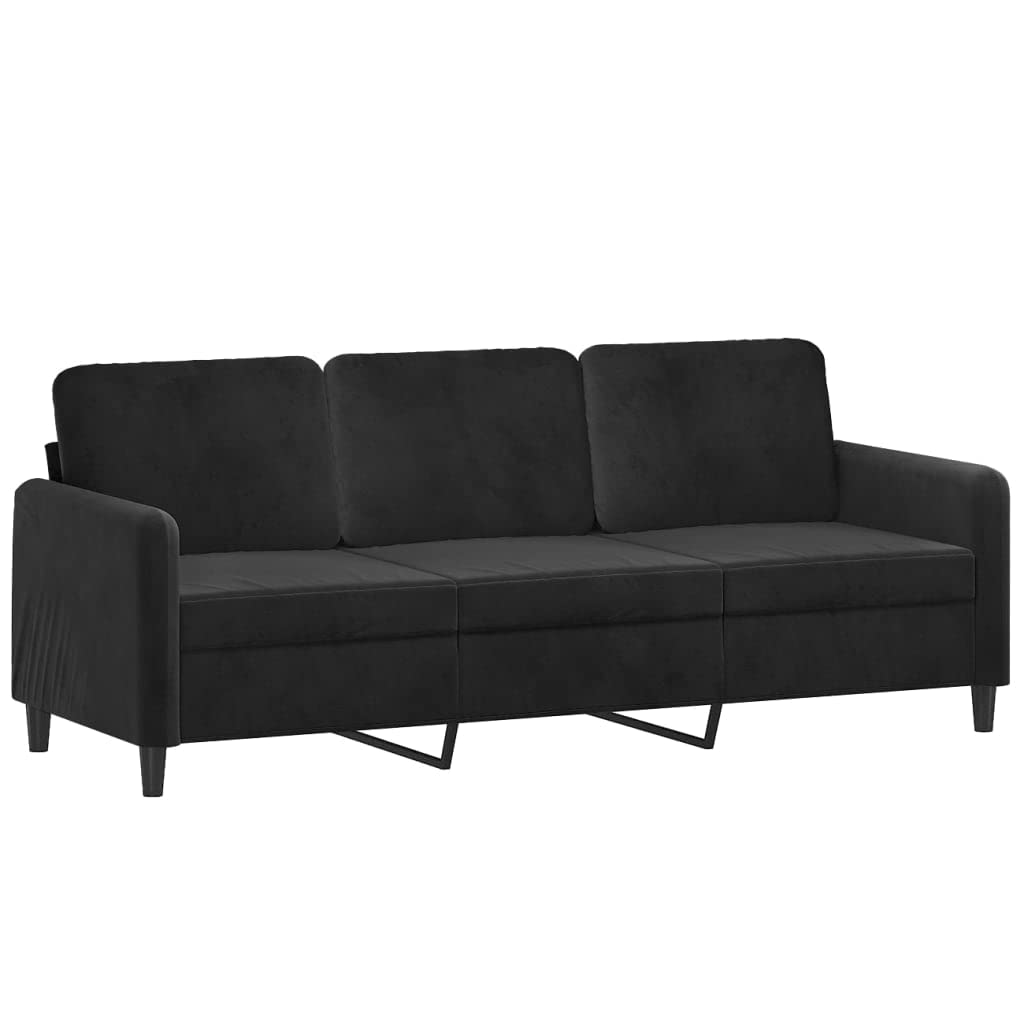 vidaXL 3-Seater Sofa - Spacious Velvet Sofa in Black - Thickly Padded for Optimal Comfort - Sturdy Metal Frame - Ideal for Home, Office, Living Room, Lounge Area - Seat Width: 70.9