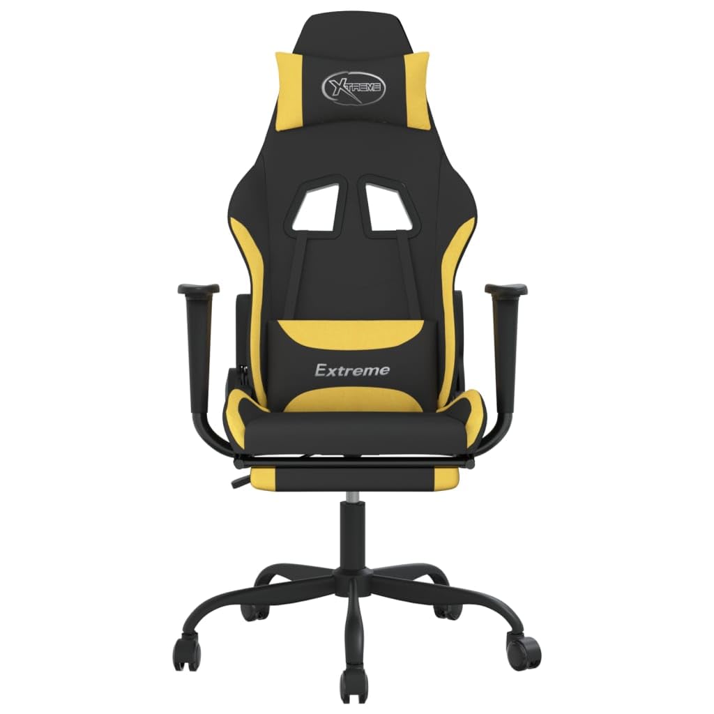 vidaXL Adjustable Gaming Chair with Footrest and High Backrest - Black and Yellow Polyester Fabric, Modern Office and Home Seating Solution