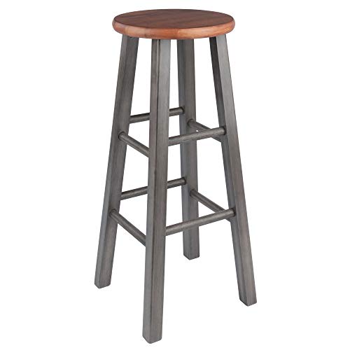 Ergode Wood Ivy Bar Stool - Rustic Teak & Gray | Farmhouse Charm | Solid Wood