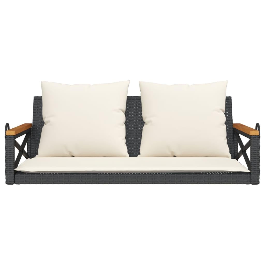vidaXL Hanging Bench with Cushion, Black, 109 x 62 x 40 cm, Poly Rattan